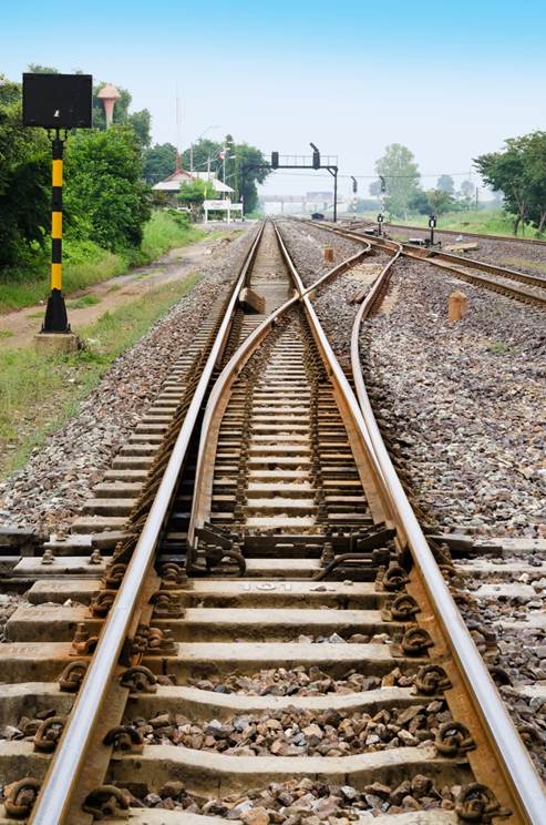 An edited image of train tracks.